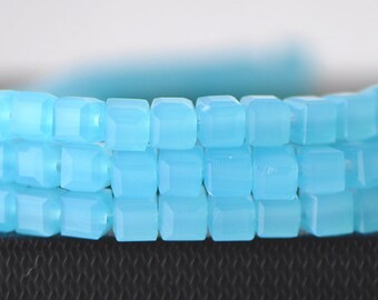 Glass Crystal Cube 6mm Blue Faceted Beads -FZ0619 / 95pcs