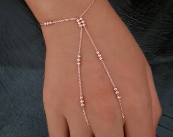 Rose Gold P. 925K Sterling Silver Hand Glove Bracelet Sahmeran Bracelet Slave Bracelet Chain Bracelet Ring Art Design Zircon Hand Bracelet