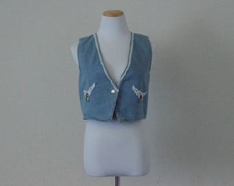 FREE usa SHIPPING Vintage Apparel women's denim bohemian hipster button up sleeveless vest revival size M