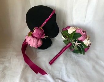 Beach Wedding Bouquet with matching Headpiece