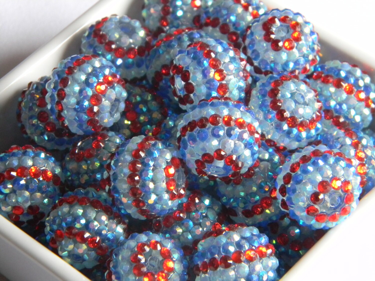 Red White & Blue 20mm Rhinestone 10 Piece Stripe Beads Girl