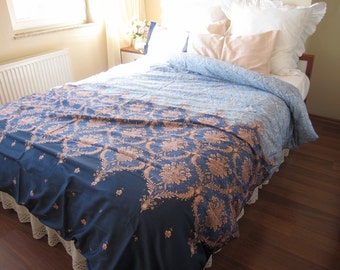 Expedited fast shipping Dorm room Bedding Pink Blue Navy Damask print TWIN XL duvet cover - romantic bedroom dorm bedding Nurdanceyiz