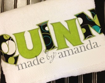 Hoopla Dot & Green -- Bath Towel -- Personalized Applique