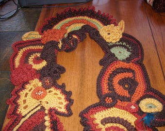 freeform scarf, crochet scarf, festival scarf, art to wear, ooak, artist scarf, long large scarf,women's scarf