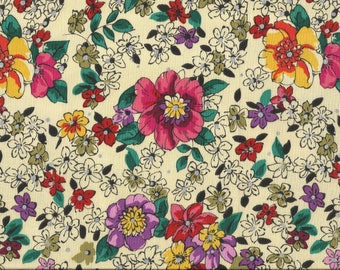 Bright Rainbow Colored Floral w/ Silver Polka Dots Cotton Fat Quarter Fabric