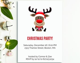 Reindeer Christmas Party Invitation | Editable PDF Template | Printable