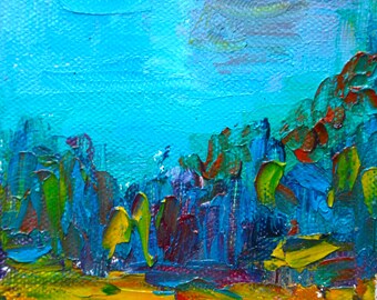 Mini Original Oil Landscape Painting: Morning Forrest