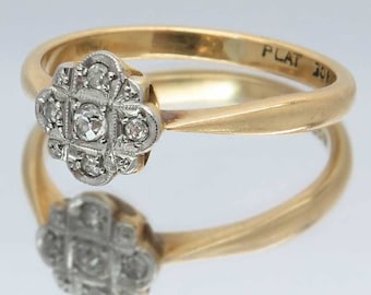 Vintage Art Deco Style Diamond Cluster / Engagement Ring, 18ct Gold & Platinum Ring | Size UK P 1/2 / USA 8 | Free Worldwide Shipping