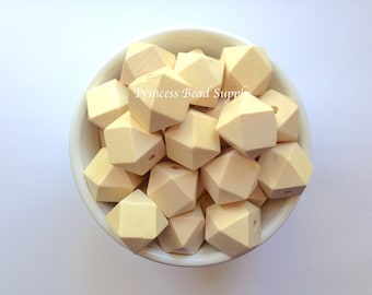 20mm Natural Wood Hexagon Teething Beads, Wood Hexagon Beads, Natural Unfinished Wood Teething Beads, Natural Wooden Beads