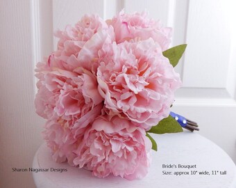 Pink, blush, silk, peony/peonies, wedding, bouquet, boutonniere, Real Touch flowers, set, package