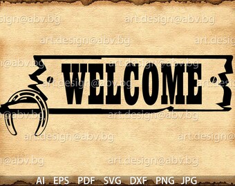 Vector WELCOME, text, horseshoe, AI, eps, PNG, pdf, svg, dxf, jpg Download files, Digital, graphical, discount coupons
