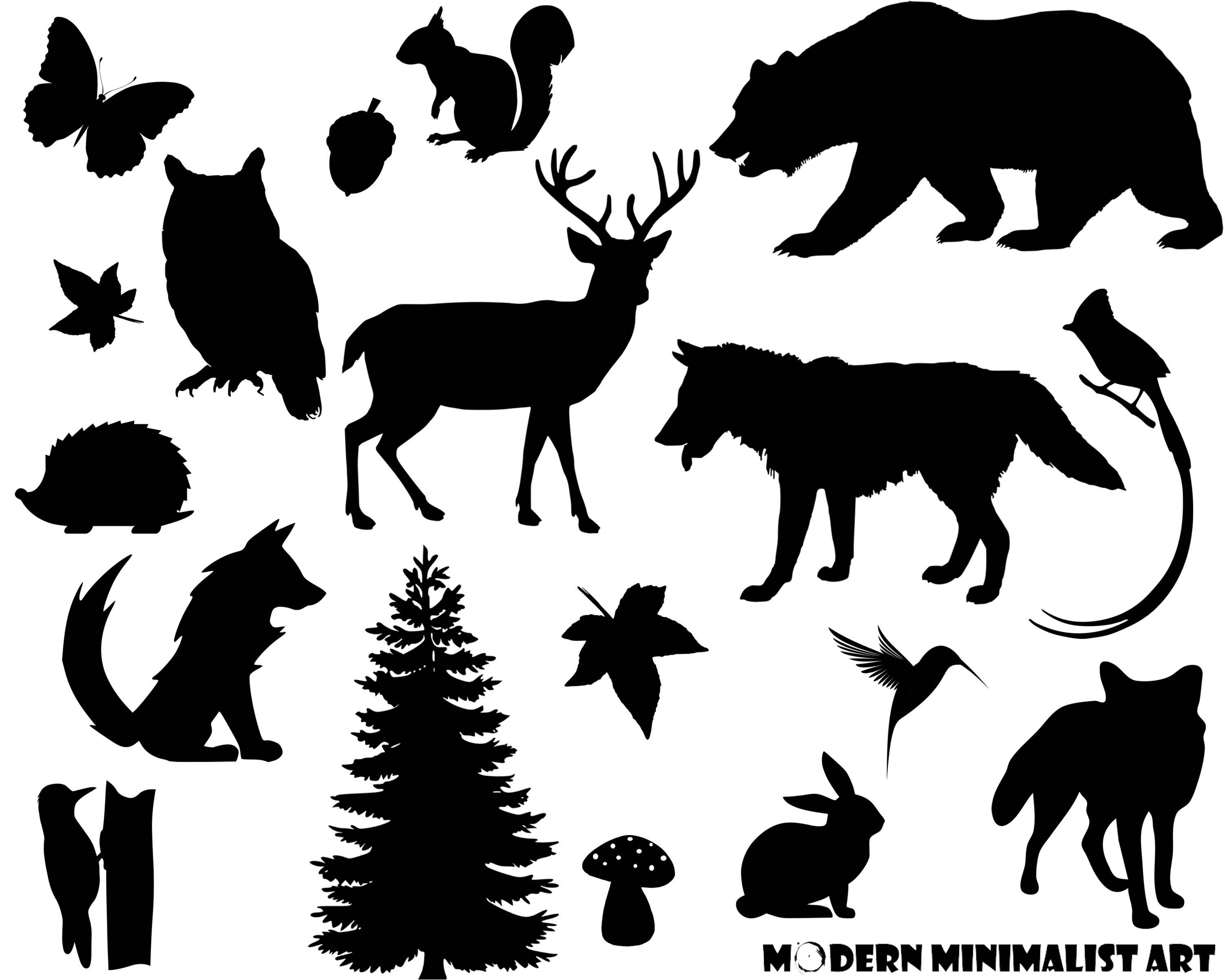 Woodland Animals Clipart Black 17 PNG Images