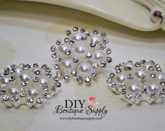 Rhinestone Pearl Button Embellishment Pearl Rhinestone Flatback Bridal Wedding accessories Headband Supplies Flower Centers 26mm 649070