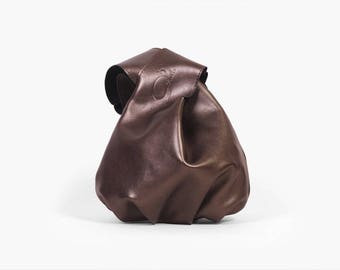Knot Bag "Bonny Brown", Leather Japanese Knot Bag, Brown Wristlet Clutch, Wristlet Wallet, Wristlet Bag, Pouch Bag, Brown Project Bag