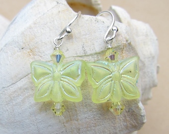 Leamon yellow Butterfly Beaded Earrings, Handmade by Harleypaws, SRAJD