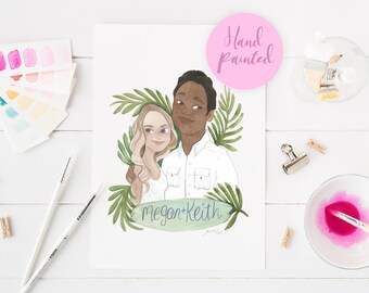 Custom couple portrait, illustrated portrait, paper anniversary gift, wedding gift, gift for couple, engagement gift, portrait for wedding,