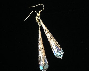 Swarovski Crystal Earrings Crystal Drop Prism Earrings AB Crystal Earrings Bridal Swarovski Crystal Jewelry Teardrop Earrings Gold Earrings