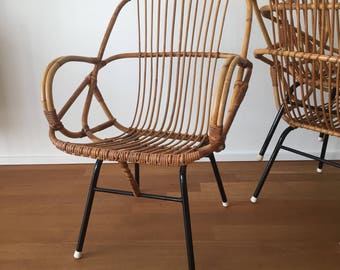 Mid century 60s bamboo basket rattan chair