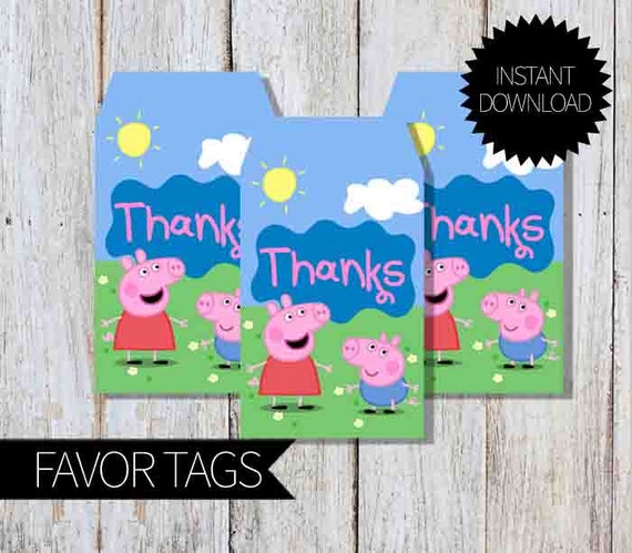 peppa pig birthday party printable favor tags instant