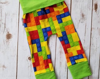 Maxaloones ~ Building Blocks Lime Green Grow With Me Pants ~ Toddler Trousers