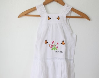 vintage puerto rico white embroidred butterfly tunic jumoer dress