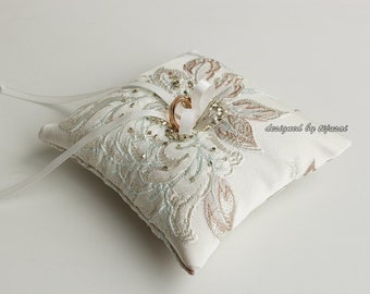 Wedding ring bearer pillow with flower and silver beads-ring bearer, ring cushion, ready to ship