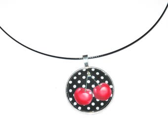 pendant necklace cherry and polka dots