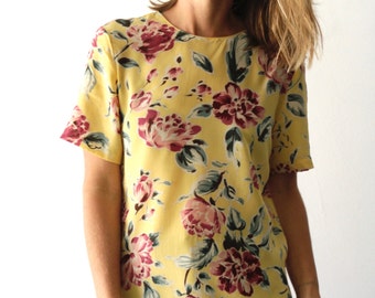 90s TWIN PEAKS floral GRUNGE short sleeve bright sheer shirt
