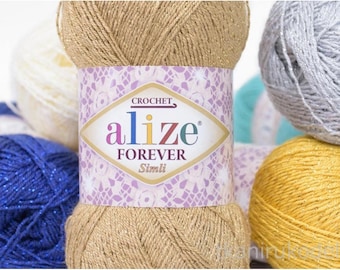 Alize Forever Simli, microfiber acrylic yarn with metallic, summer extra soft yarn, crochet dress top yarn, choose color ultra fine yarn