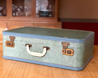 Vintage Blue Green Suitcase, Old Suitcase, Vintage Travel, Vintage Luggage, Antique Suitcase, Movie Props