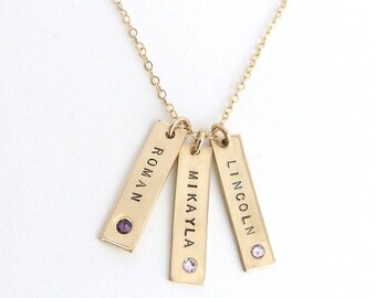 Personalized Jewelry Gift, Mothers Day Jewelry Bar Necklace, Birthstone Jewelry, Gift from husband, Vertical Bar Necklace, Gift for Grandma
