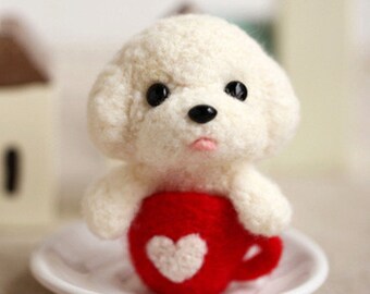 Wool Needlecraft Needlepoint Needle Felting Kit Cute Animal Kit Handmade Starter Manga Animate Cartoon Game Character,Teddy Dog,Puppy