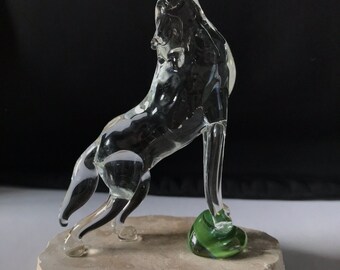 Handblown Glass Clear Lone Wolf Sculpture