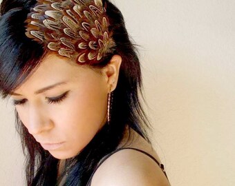 natural brown feather hair clip or headband - bohemian feather fascinator - women's hair accessory - women's headband - feathers - GIANNA