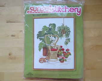 1970s Vintage Crewel Embroidery Kit by Sunset Stitchery - Solarium Garden