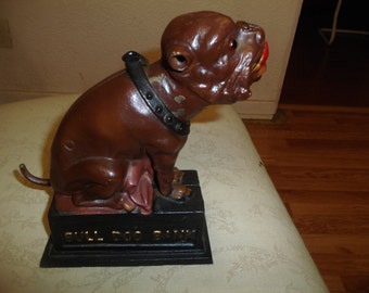 Vintage Cast Iron Bull Dog Coin Bank