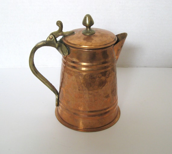 Vintage Solid Copper Brass Coffee Pot Hand Hammered Made in