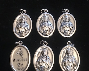 Sacred Heart Jesus and Mother Mary Catholic Medal. Pendant