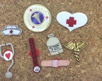 Nurse RN Health Care Worker Push Pins Thumbtacks x8, Gift Under 10. Cubicle Decor, Fun Push Pins
