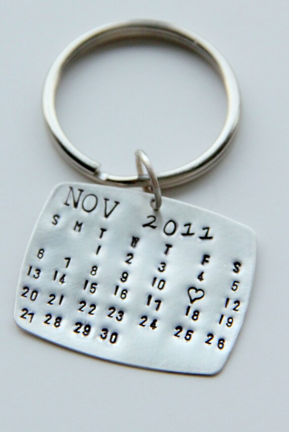 Sterling Calendar Keychain Gift For Him Calendar Key Chain