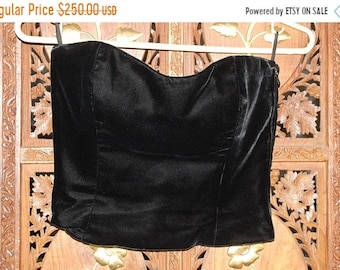 ON SALE Vintage 1970s Christian Dior Couture Black Velvet Bustier/Corset Sz 36