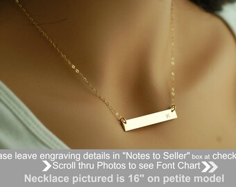14kt Gold BAR Necklace Engraved Name Initial | Gold Bar Necklace 14K, Gold Name Bar Necklace, Gold Fill Sterling Silver