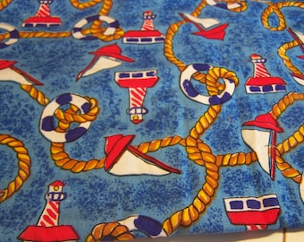 3 Yards Marina Theme Cotton Fabric for Crafts & Quilting Sailboats, Lighthouses