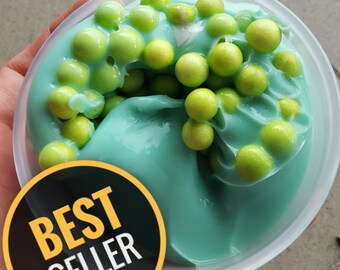 OMG> fluffy green slime, pastel slime, fluffy slime, crunchy slime, clicky slime, slime uk