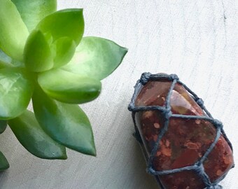 Red Jasper Chakra Crystal Necklace - Hemp Wrapped Stone Jewelry - Jasper Pendant - Crystal Jewelry - Hippie Style Necklace - Earthy Macrame