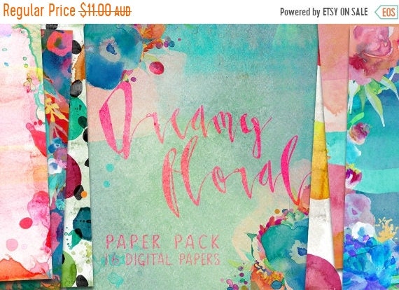 70% OFF Sale Dreamy Floral Watercolor Digital Paper Pack Patterns - 16 digital painted backgrounds