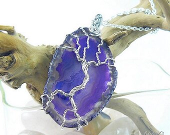 Pendentif arbre de vie Ashika - tranche d'agate wire wrapped