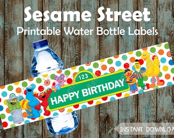 Printable Sesame Street Water Bottle Labels, Sesame Street Party Water Labels, Sesame Street Birthday Party Supplies, Sesame Street DIY