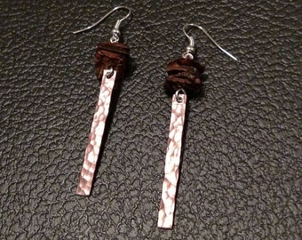 Copper & Brown Shell Earrings hammered dark copper metal