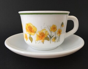 Vintage Arcopal France 'Yellow Poppy' Tea Cup & Saucer